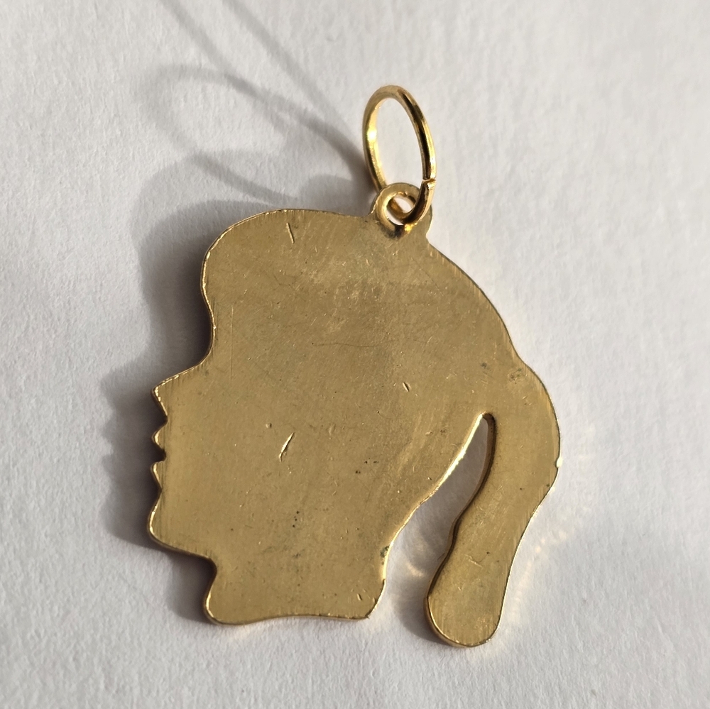 Vintage girl charm pendant gold tone metal head face mom mother daughter - Picture 3 of 5